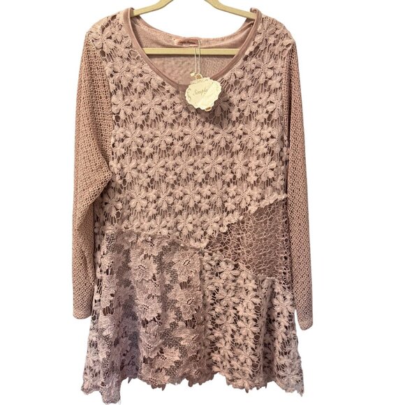 Simply Couture Blouse Sz XL Rose Lace Patchwork Tunic Top. NWT - Picture 7 of 12